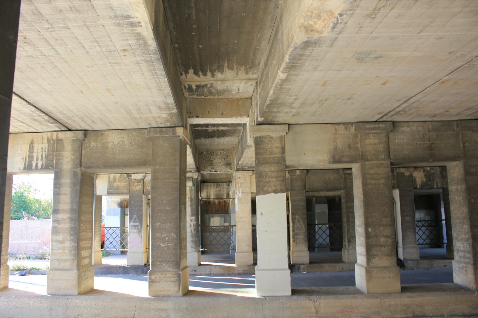 Under bridge, showing different sections
